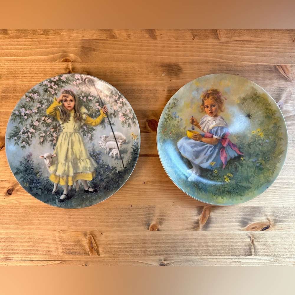 Reco Vintage Plates Little Miss Muffet/Little Bo Peep by John Mcclelland 8.5 2pc